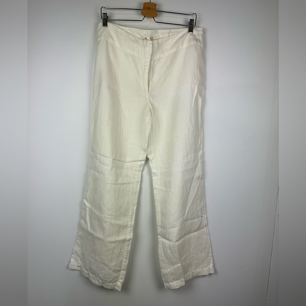 Eileen Fisher Ivory 100% Linen Wide Leg Trousers, Size 12